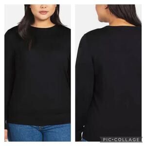 Katherine Barclay Extra Fine Merino Wool Sweater Crew Neck Black Size Medium